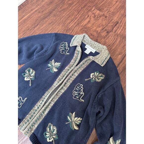 Dressbarn Vintage Zip Up Collared Fall Theme Knitted Jacket - Picture 1 of 6